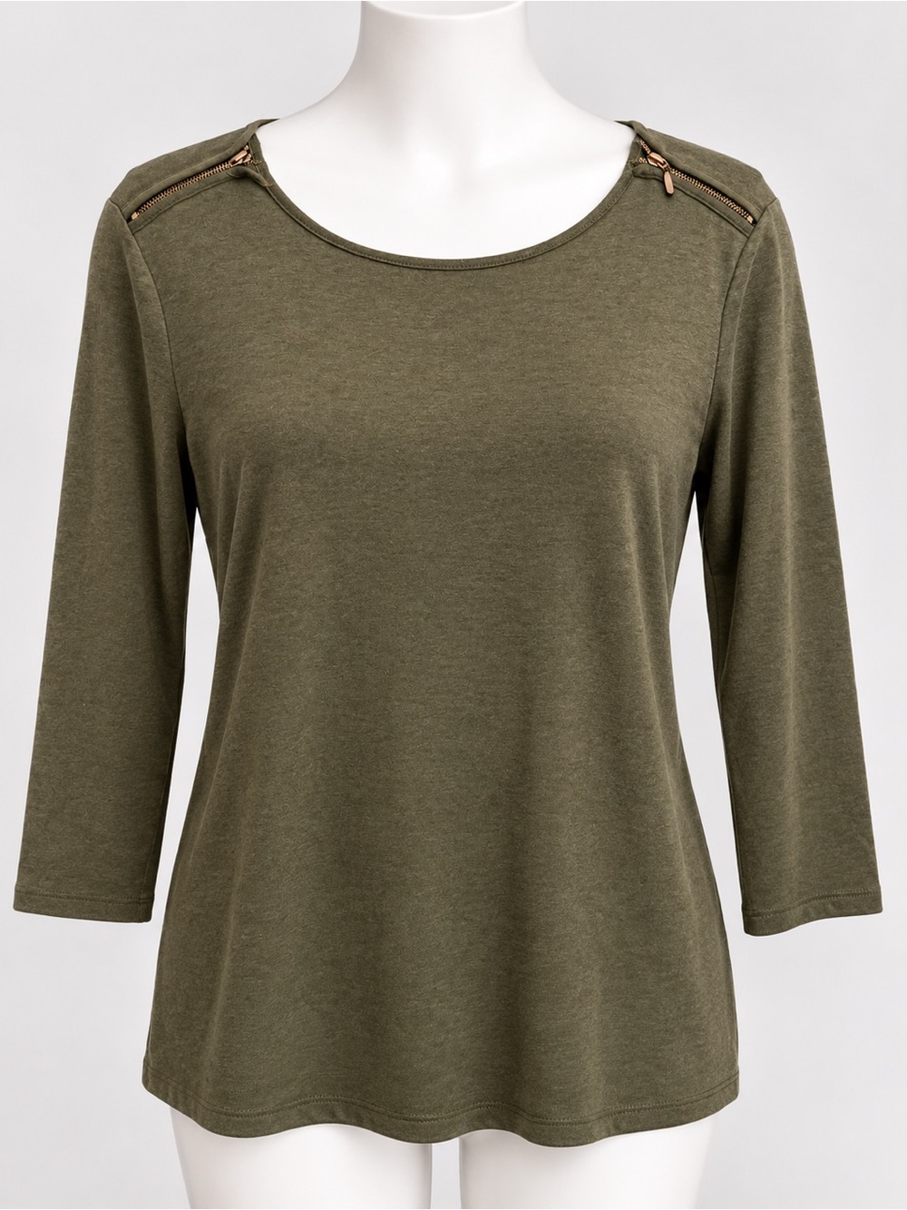 ABS by Allen Schwartz Forest Night Olive Green Zip Shoulder Top L - Picture 1 of 11
